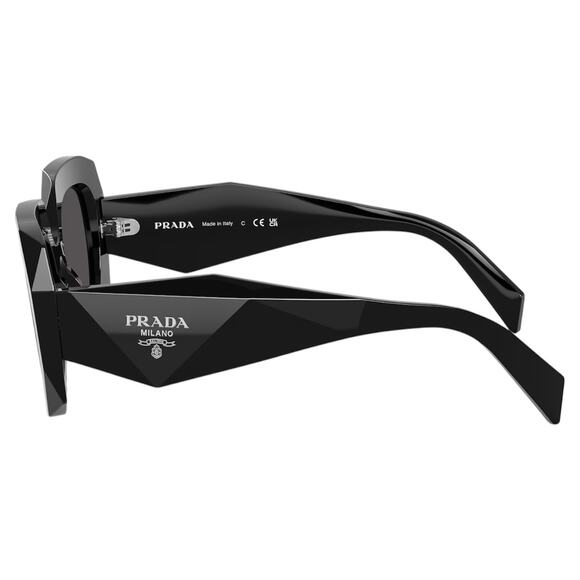 New PRADA Sunglasses Black Silver Symbole Logo Oversized Square Frame 54mm - Picture 3 of 6